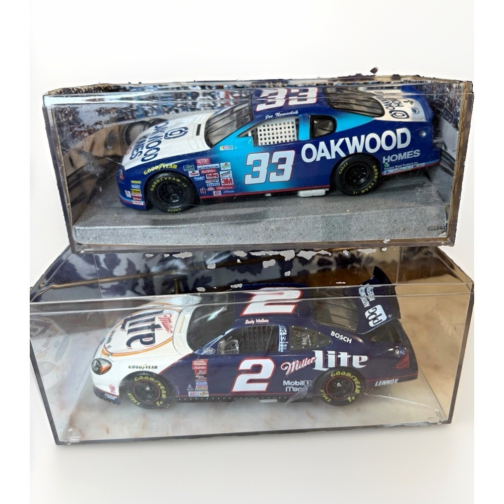 NASCAR Diecast Race Cars Blue/White w/ Case #33 Joe Nemechek #2 Rusty Wallace